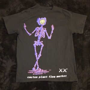 Cactus Plant Flea Market Black Graphic Tee with Purple Skeleton